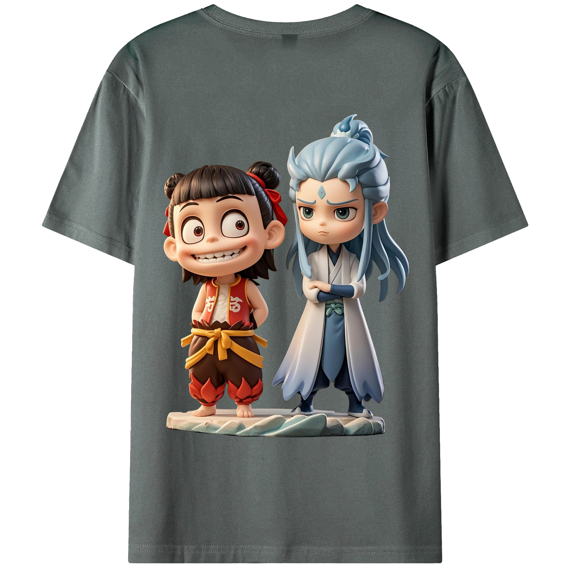 （画像用） Ne Zha 2 ナタ 魔童の大暴れ 綿100％ メンズ半袖Tシャツ（バックプリント） 通気性